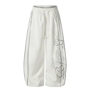 Letter Embroidery Striped Casual Pants for Women thumbnail-4