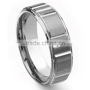 Tungsten Carbide Diamond Cut Horizontal Groove Wedding Band Ring, Groove Tungsten Ring thumbnail-1