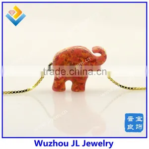 Synthetic Opal Elephant Gem Stone With 18K Gold Plated 925 Silver Necklace thumbnail-3