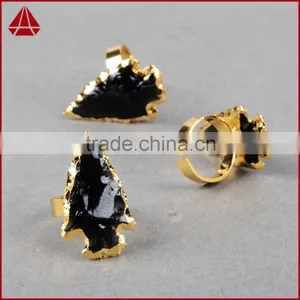 Natural Rough Black Obsidian Stone Arrowhead Ring Jewelry thumbnail-2