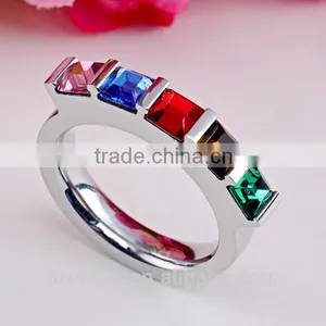 Womens CZ Diamond Rainbow Rhinestone Classic Engagement Bridal Designs Fashion Jewelry Ring thumbnail-5