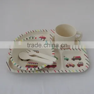 Eco-friendly Bamboo Fiber Kids Tableware Set-Car Design thumbnail-1