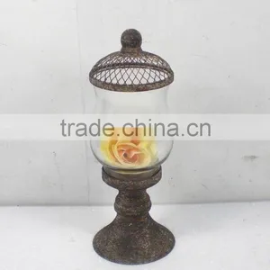 8009382MC- Metal Candle Lantern W/hurricane Glass thumbnail-1