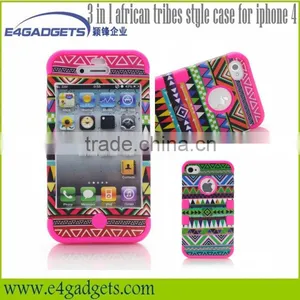 Functional 3 in 1 African Tribes Style Fashion Cheap Silicon Case for Iphone 4 Case thumbnail-1