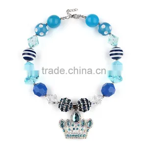 New Style Blue Crystal Imperial Crown Baby Girls Necklace Blue Set Beads Designs Baby Girls Baby Necklace thumbnail-2