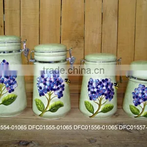 Hand- Painted Ceramic Sealing Storage Canister With Metal Clip Lid thumbnail-1