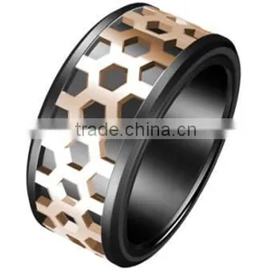 Rose Gold Promotional Hollow Out Titanium Ring 316L Stainless Steel Engineering Ring thumbnail-5