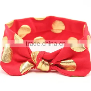 Gold Polka Dot Baby Headbands Big Bow Baby / Infant Top Knot Rabbit Ear Headbands For Babies thumbnail-6