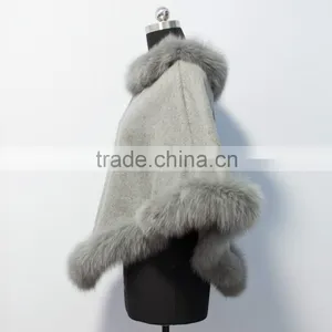 Wholesale Fashion Cashmere Cape With Fox Fur Trim 201601 thumbnail-3