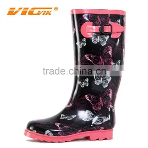 New Women Fashion Rubber Rain Boots Butterfly Pattern Rain Shoes for Women thumbnail-1