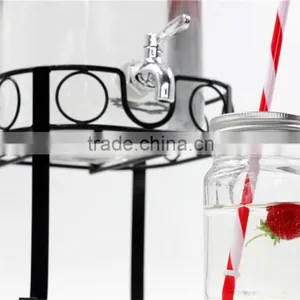 Cock Embossing Glass Drinking Dispenser With Iron Base Set thumbnail-3