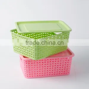 Vivinature Plastic Rattan Storage Basket With Cover thumbnail-2