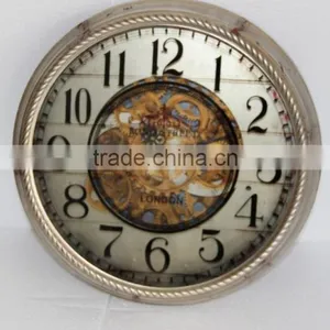 Antique Miror Wall Metal Clock With Wheel Gear Decor thumbnail-1