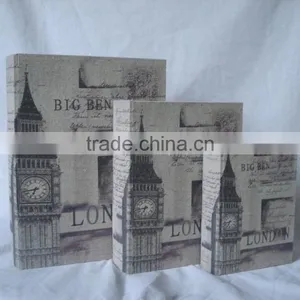 Good Quality Antique SET OF 3 Linen Printing Covered Wooden Book Box thumbnail-6