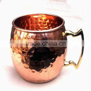 AMAZON HOT SELLINTG BPA FREE & FDA APPROVED 16 OZ 100% COPPER HAMMERED BARREL MUG WITH ZIGZAG BRASS HANDLE thumbnail-1