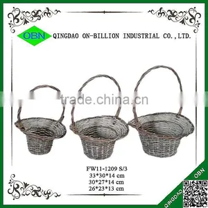 Vintage Wash Grey Wicker Flower Basket With Handle thumbnail-3