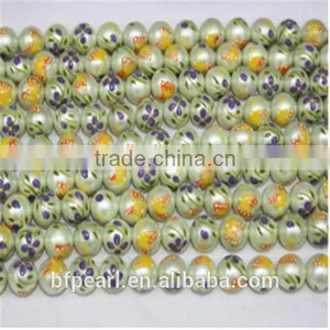 14mm Colored Drawing Flower Shell Pearls Loose Strands for Making Jewelry thumbnail-1