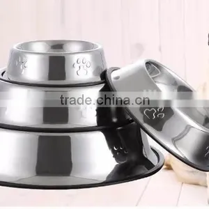 Skid Stop Rubber Base Stainless Steel Pet Bowls With Embossed Paws and Bones for Dogs Puppies Cats Feeder Bowl thumbnail-1