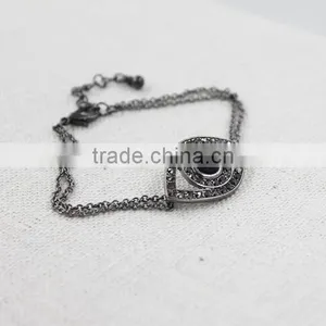 Gun Metal Chain Bracelet Rhinestone Evil Eye Gun Metal Plated Charm Bracelet thumbnail-3
