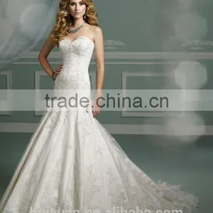 Sexy Puffy White Lace Mermaid Ukraine Wedding Dress thumbnail-2