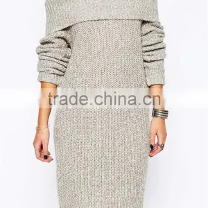 MGOO Hot Selling Wholesale Women Long Sweater Dress One Line Neck Party Dresses Winter Fashion Sweater Dress JR1069 thumbnail-3