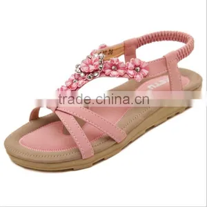 Zm50164b 2017 Sweet Ladies Flat Shoes Wholesale Women Sandal With Flower thumbnail-3