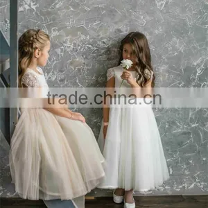 White Tulle Lace Cap Sleeve Kids Clothing Wholesale Flower Girl Dress Bridesmaid Robes thumbnail-2
