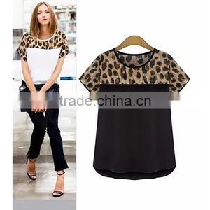 Classic Black and White Summer Women Chiffon Leopard Stitching Clothing Plus Size,chiffon Fabric,t Shirt Women Wear thumbnail-6