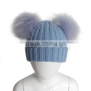 Myfur Wholesale New Designed Knitted Beanie With Fur Pom Pom for Kid and Baby thumbnail-1