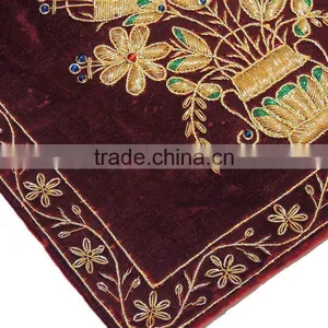 Beautiful Indian Couch Pillow Gold Zardozi Embroidered Unique Decorative Cushion thumbnail-4