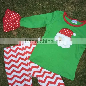 2T-7 Christmas Santa Outfits New Girls Design Green Top Red Chevron Pant With Matching Necklace and Headband Set thumbnail-4