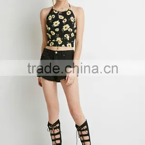 Fashion Fully Lined Print Top Wholesale Halter Sexy Woman Crop Top thumbnail-4