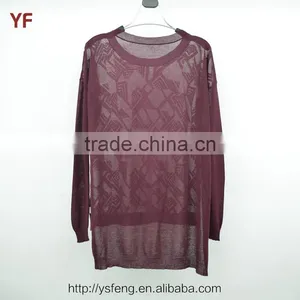2015 New Fashion Design Short Front Long Back Women Knitted Fancy Sweater thumbnail-2
