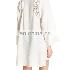 C54 Crochet Trim Women Beach Kaftan Cover-Up Tunic thumbnail-3