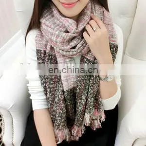 Pink Tone Preppy Style Oversize Faux Wool Scarves Oblong Mixed Colors Tassels Cape Women Fashion Scarf thumbnail-3