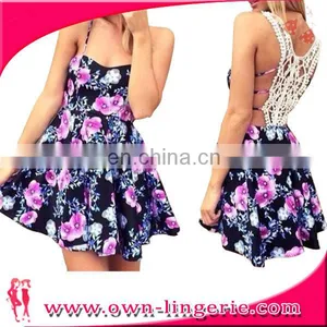 2017 Wholesale Fashion Girl Pleated Flower Printed Women Midi Umbrella Skirt thumbnail-1