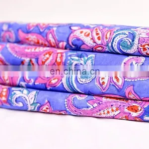 Indian New Hand Block Cotton Fabric Crafting Dressmaking Sewing Fabric By Meter thumbnail-1