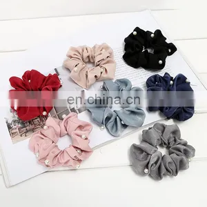 Women Pearl Elastic Rubber Bands Headwear Headband Girls Scrunchies Solid Silk Hair Tie Rope Ring Hair Accessories Free Shipping thumbnail-2