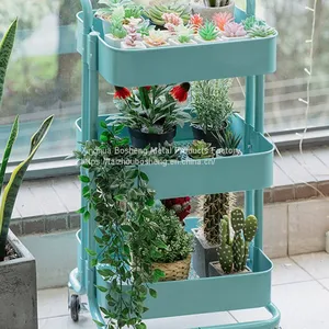 Modern Style Bathroom Storage 3-Tier Metal Shelf Storage Rack With Rolling Trolley Cart thumbnail-1