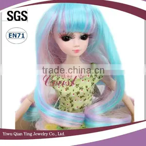Fashion Wholesale Long Wave Blue and Purple Color Mixed Samll Doll Wig for American Girl Doll thumbnail-3