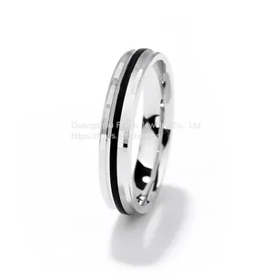 Creative 925 Sterling Silver Wedding Ring With Black Enamel of Grain in the Center European and American Popular Jewelry Men Rings Gift thumbnail-5
