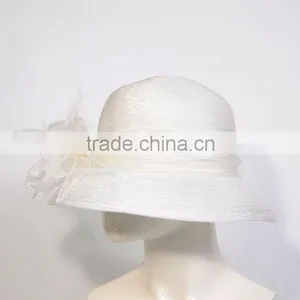 Wide Brim White Braid Knitted Fancy Organza Hat thumbnail-1