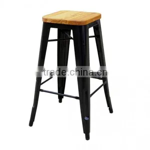 MCH-1505 75cm Height Metal White Stool With Wooden Seat Top thumbnail-2