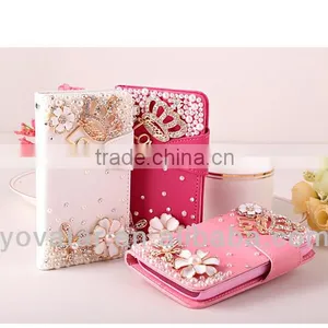 2014 New Design Pearl Diamond Card Holder pu Leather Wallet Case for Iphone5 thumbnail-1