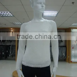 High Quality Fake 2 Piece Set Sequin Yarn Crew Neck Long Sleeve Sweater Back Panel Chiffon thumbnail-3