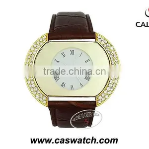 Luxury Diamond Gold Face Watch Genuine Leather Watch High Grade Quality Watch thumbnail-1
