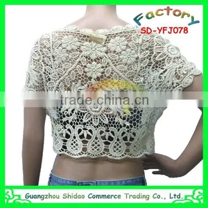 Export High Quality Short Sleeve Short Pattern Blouse Embroidery Cotton Ladies Blouse thumbnail-3