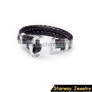 >>New Arrival SW16490 Braided Leather Anchor Bracelet/ thumbnail-1