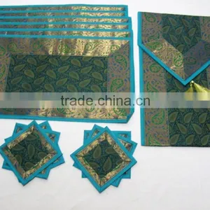 Placemats and Coaster in Blue Color Indian Silk Table Runner thumbnail-1