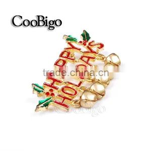 Fashion Jewelry Christmas Happy Holidays Regards Words With Little Bell Pin Brooch Party Gift Promotion Apparel Accessories thumbnail-2